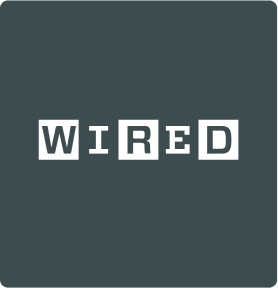 Rounded dark teal square with the white WIRED logo; each letter sits in its own white square with a black letter.