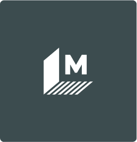 Dark teal square with a white geometric logo: a stylized M formed by a vertical block and diagonal lines.